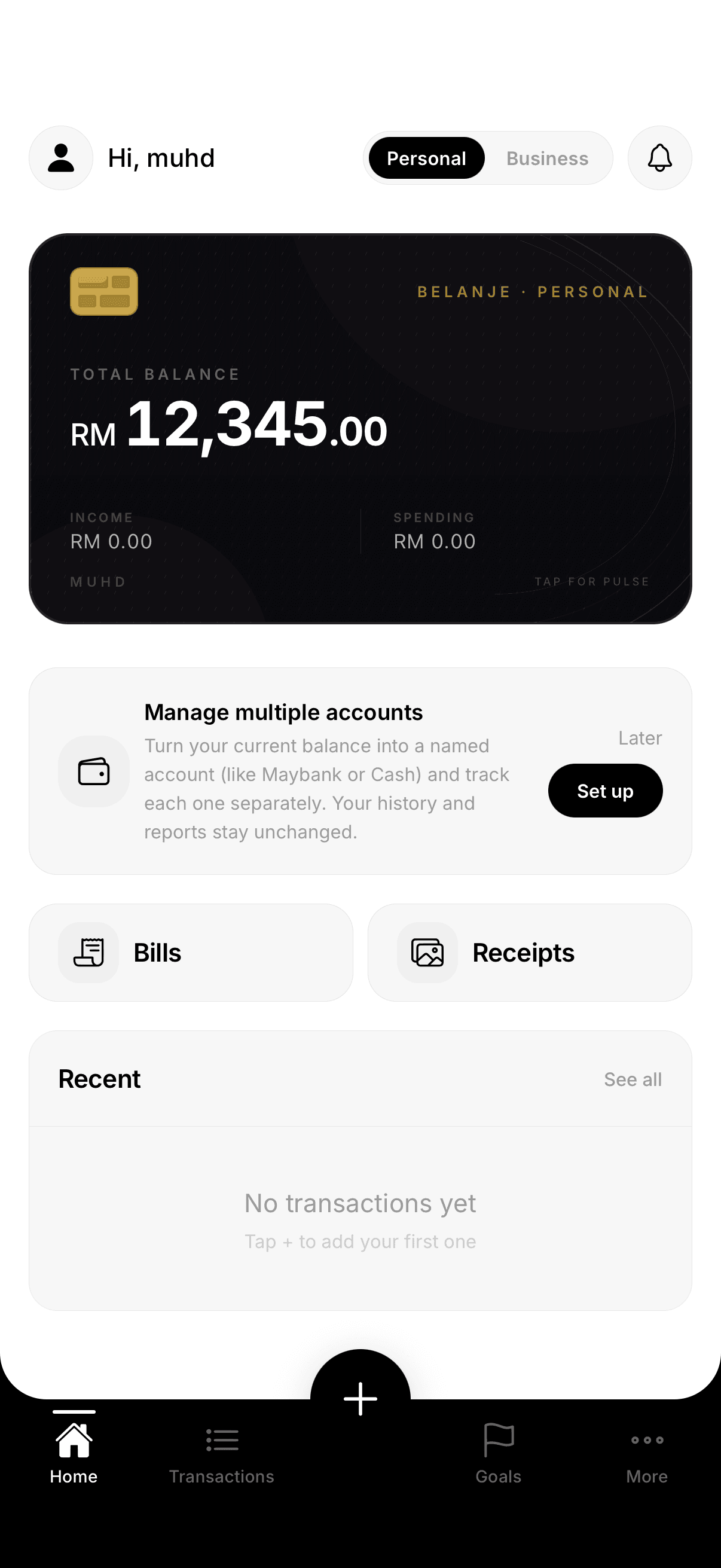 Belanje personal finance overview on iPhone